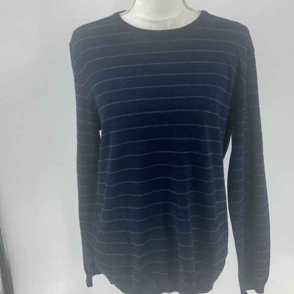 Calvin Klein Marino wool blend knit navy blue striped long sleeved sweater - Picture 13 of 15